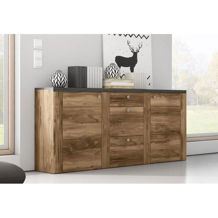 Home affaire Sideboard Larona, zeitlose Kommode mit 2 Türen, 3 Schubkästen, Türkommode, Höhe 84 cm, viel Stauraum, Anrichte mit dekorativer Rahmenoptik – Bild 3