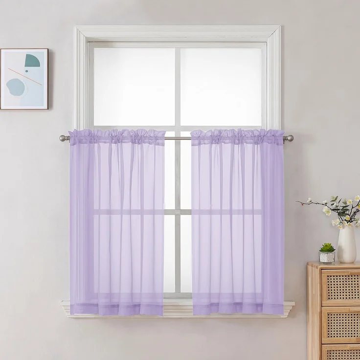 Chyhomenyc Durchsichtige Vorhänge, 76,2 cm Länge, 2 Paneele, lichtfilternd, Voile, Stangentasche, kurze Fenstervorhänge für Badezimmer, Wohnzimmer, Bauernhaus, kleine Fenster, 106,7x76,2 cm (B x L),