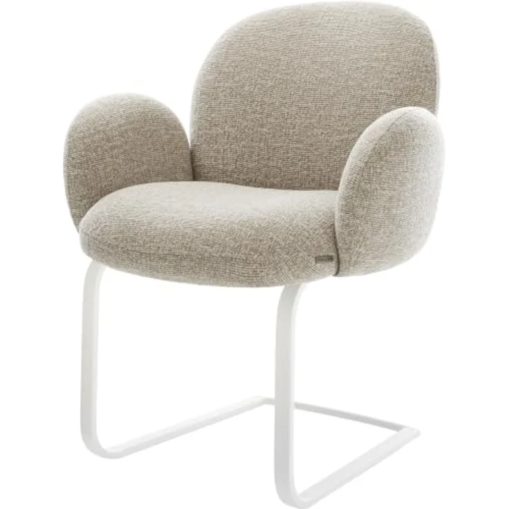 Freischwinger Nube-Flex mit Armlehnen Webstoff Soft Beige Freischwinger flach Weiß Taschenfederkern – Bild 1