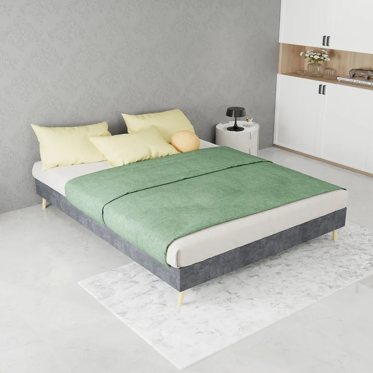 Novelux Modernes Bettgestell 140x200 cm ohne Kopfteil – Minimalistisches Low-Profile Plattformbett aus Dutch Velvet Samt in Grau, stabiler Bettrahmen – Bild 8