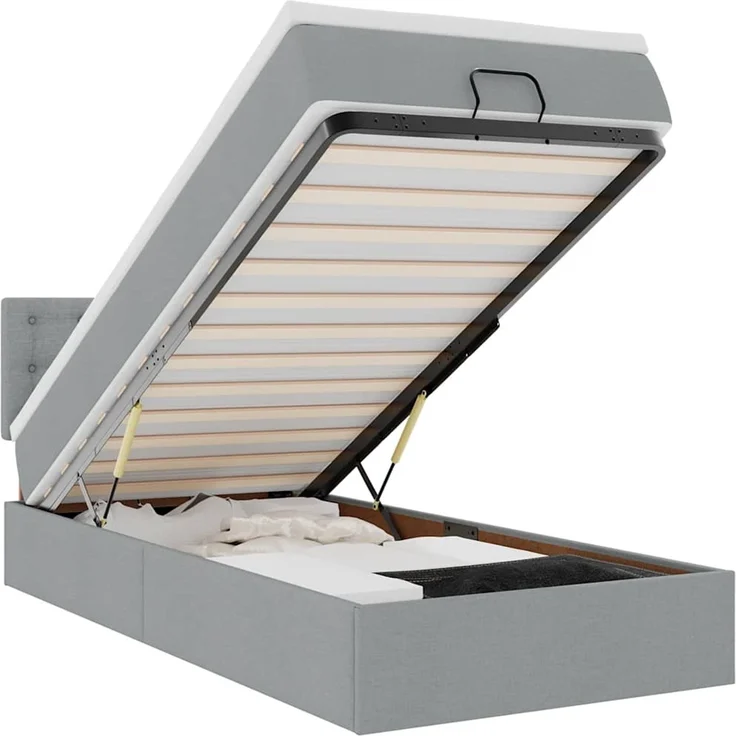 vidaXL Ottoman-Bett mit Matratze & LEDs Hellgrau 100x200 cm Stoff 3312450 – Bild 2