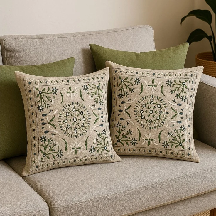 Marrakesch Orient & Mediterran Interior Zierkissen 2er Set Boho Kissenbezug Lodge orientalisch aus Baumwolle, Grün 50 cm, (2 St) – Bild 2