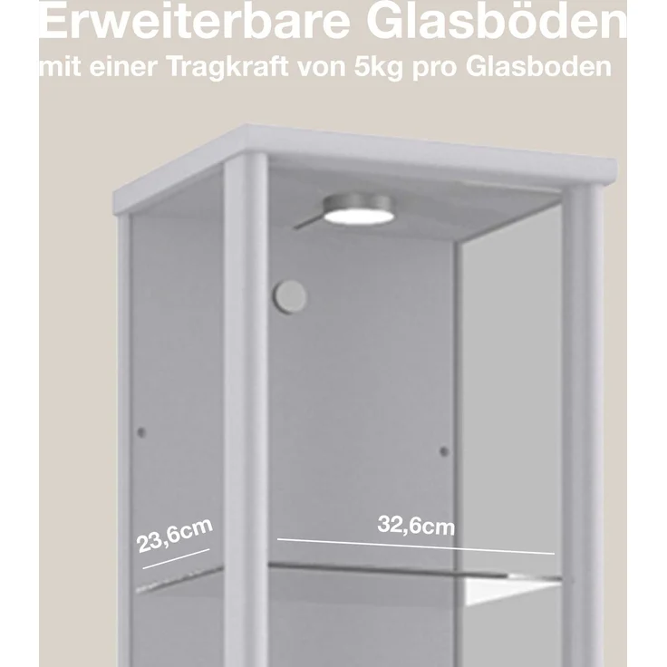 K-Möbel Glasvitrine C1014 (Glasvitrine (176x37x33 cm) mit 1 Glastür) Glasvitrine stehend – Bild 7