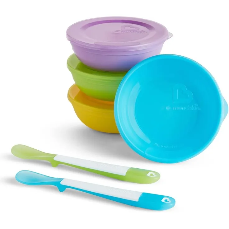 Munchkin Love-a-Bowls Schalen und Löffelset, 4 Schalen, 4 Deckel und 2 Löffel