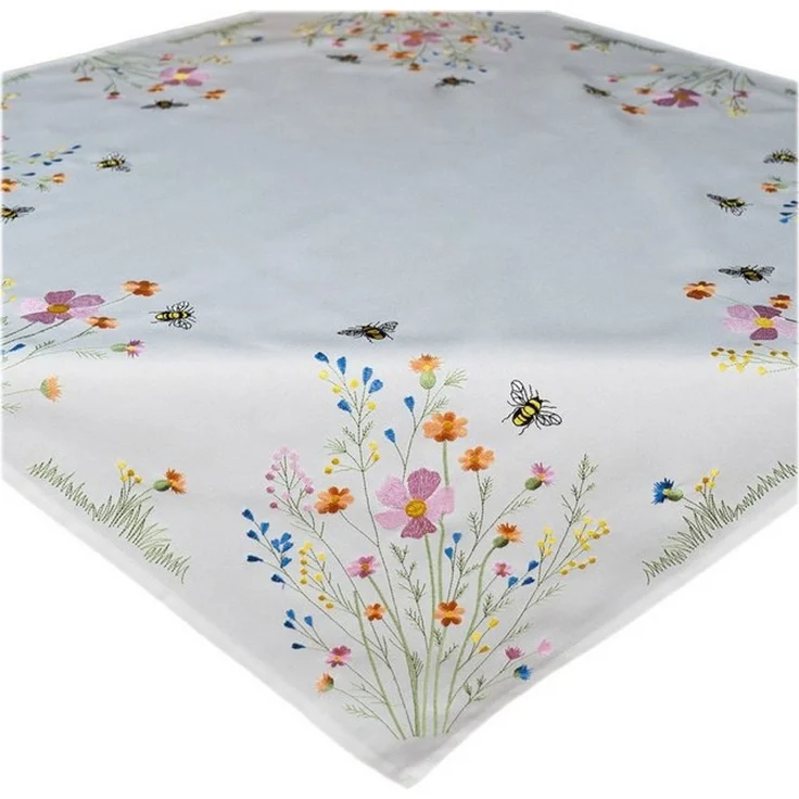 texpot Tischdecke Tischläufer Stickerei Blumen mit Bienen Frühling (1-tlg) – Bild 2