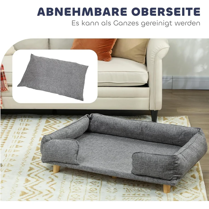 PawHut Tierbett für große Hunde unter 30 kg, Holzbeine, Polyester, mit abnehmbarem Sitzkissen, Dunkelgrau – Bild 4