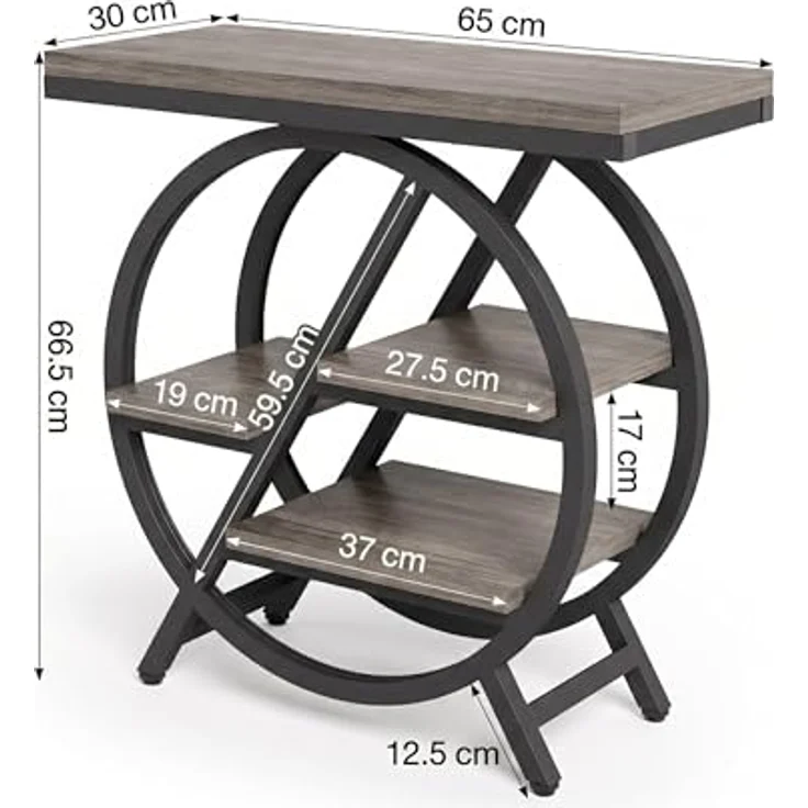 Beistelltisch, schmaler Beistelltisch mit 4 Ebenen großem Stauraum, moderner Nachttisch für Wohnzimmer, Homeoffice, Schlafzimmer, 2er Set, Grau – Bild 3