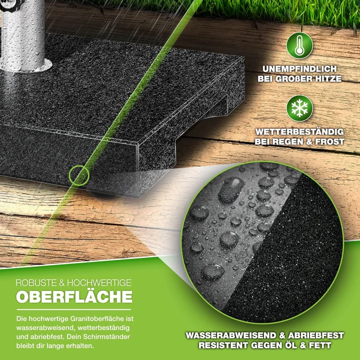 tillvex® Granit Sonnenschirmständer mit Transportgriff Anthrazit - 27 kg Rechteckig | Schirmständer Sonnenschirm mit Edelstahlrohr | Balkonschirmständer für Schirmstöcke 16-48 mm & 300 cm Schirmdurchmesser – Bild 3