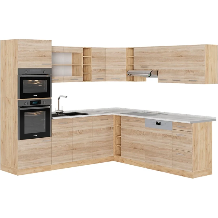 Eckküche R-Line Sonoma/Goldkraft Eiche 247 x 60 cm , AP Marmor Vicco – Bild 1