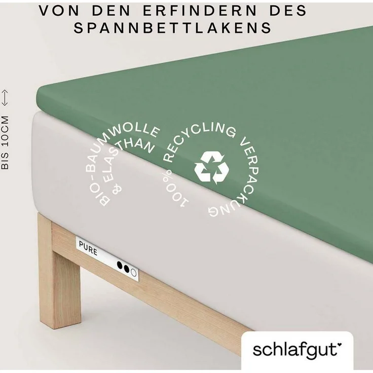Schlafgut 'PURE TOPPER' Spannbettlaken, für Topper bis 10 cm Höhe, Green Mid, XL 180x200 cm - 200x220 cm, 100% Bio-Baumwolle – Bild 1