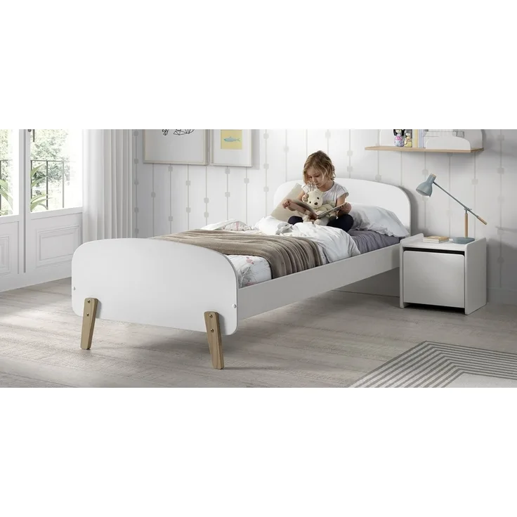 Kiddy Set aus Einzelbett, Lattenrost, Nachtkonsole und Spielkiste aus MDF Weiß