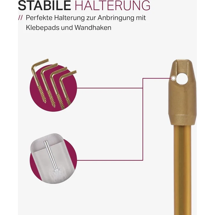 Bestlivings Vitragestange 2er-Pack, Ø 10 mm, 1-läufig, ausziehbar, mit Selbstklebehaken, geklebt, Edelstahl, für Küchen- & Bistrogardinen – Bild 5
