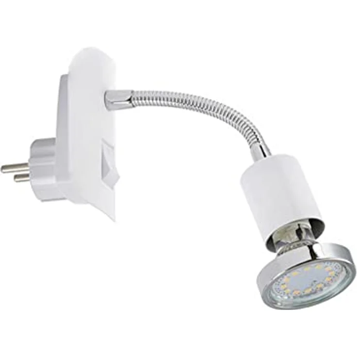 TRANGO LED Steckdosenleuchte, 11-056 Steckerleuchte in Weiß matt Steckerlicht *FLEXI* Nachtlicht inkl. je 1x GU10 3000K warmweiß LED Leuchtmittel Chrom Ring, ON/OFF Schalter Leselampe, Wandlampe, Küchenlampe – Bild 7