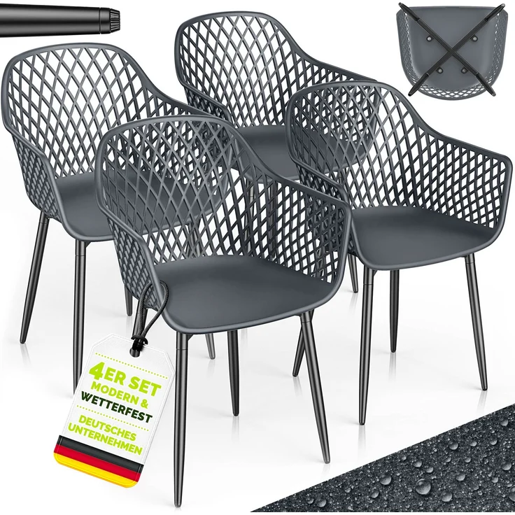 tillvex® Gartenstuhl 4er Set Wetterfest mit Armlehne | Outdoor Stühle bis 120kg belastbar | Gartenstühle UV-beständig | Terrassenstuhl Gartenmöbel Terrasse Balkon Outdoor Garten – Bild 6