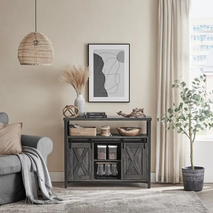 Vasagle Sideboard mit 2 Schiebetüren und verstellbaren Ablagen, Spanplatte, 33 x 100 x 80 cm, Anthrazitgrau / Schwarz