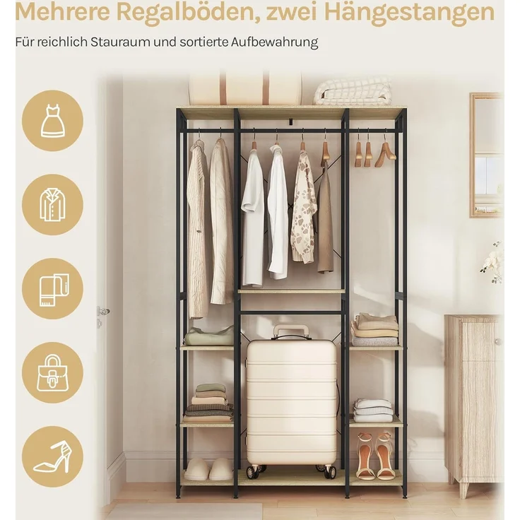 Woltu Kleiderständer, (1 St), Garderobenständer, mit Ablagen Hell Eiche+Schwarz – Bild 4
