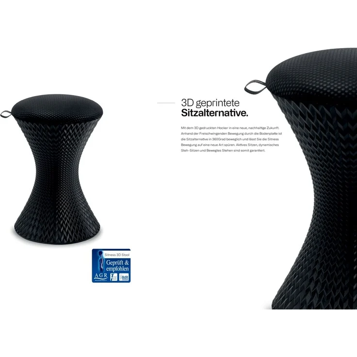 Sitness '3D STOOL' Ergonomischer Bürostuhl Gaming Hocker, Mikrofaser schwarz, 35 x 44 x 35 cm, 110 kg belastbar – Bild 2
