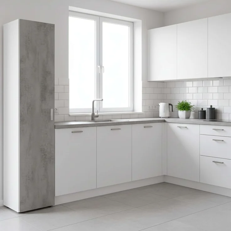 Habitdesign, Hochschrank – platzsparender Mehrzweckschrank mit 1 Tür und 3 Einlegeböden, viel Stauraum in Arkit weiß und Zementgrau, Maße: 41 x 182 x 37 cm (B x H x T), Modell Tidy – Bild 2