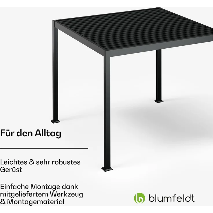Blumfeldt Pavillon 3x3, Wasserdicht Stabil Winterfest, Lamellendach aus Verzinktem Stahl, Pulverbeschichteter Aluminiumrahmen, Wetterfest, Schwarz, Für Garten & Terrasse – Bild 5