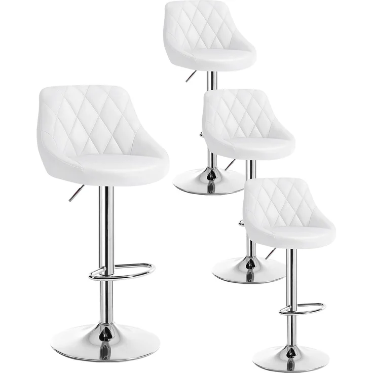 WOLTU Barhocker 4er Set, Barstuhl Höhenverstellbar, PU-Bezug, Weiß | Drehbarer Bar Stool mit Rückenlehne und Fußstütze, rutschfeste Metallfüße, für Küche und Hausbar
