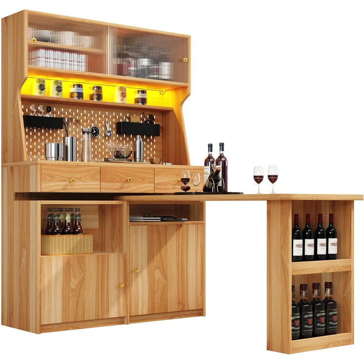 Hochschrank 137x74x177,7 cm mit Schreibtisch, LED und Glastüren – Bild 6