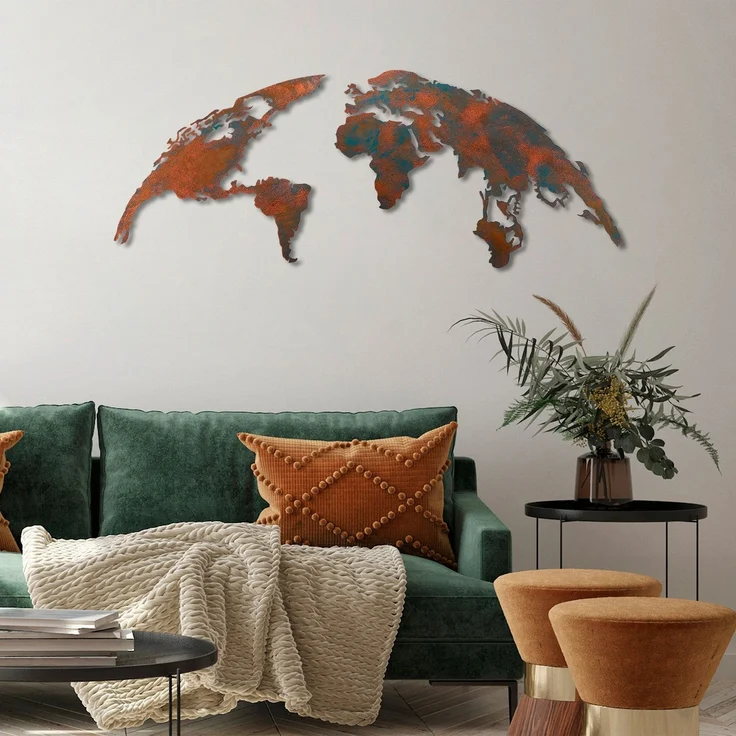 Wallity 'World Map Medium - 2' Dekoratives Wandaccessoire aus Metall, Mehrfarbig, 59 x 150 cm – Bild 3