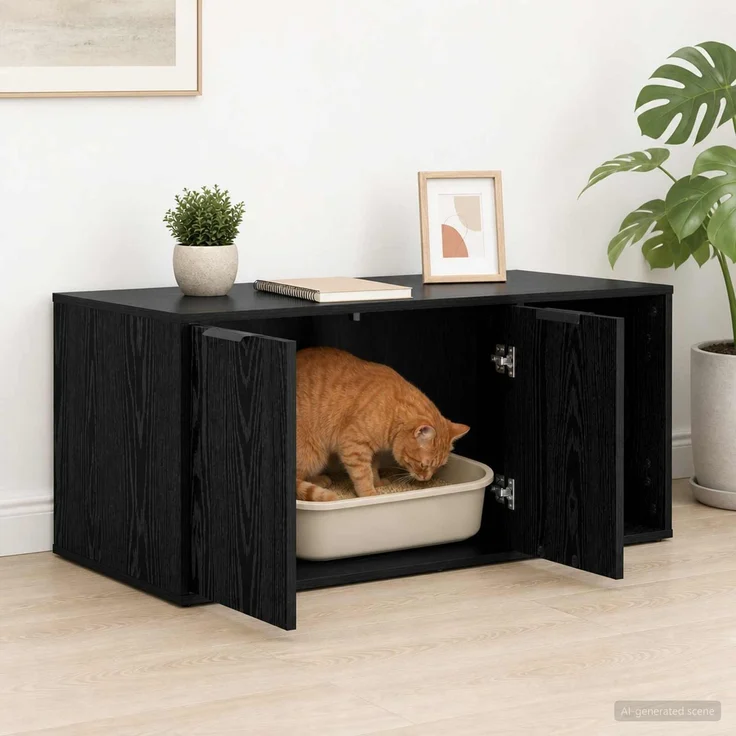 vidaXL Katzenkiste Möbel Schwarz Eichen-Optik 100 x 49 x 45 cm 8014752 – Bild 4