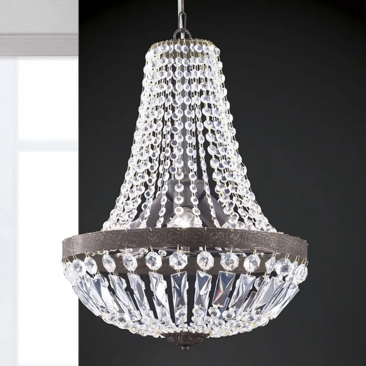 Orion Hängeleuchte Arila, Pendelleuchte mit Kristallketten, Ø 40 cm, kupferner Eisenring