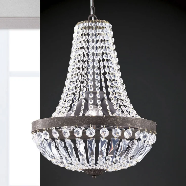 Orion Hängeleuchte Arila, Pendelleuchte mit Kristallketten, Ø 40 cm, kupferner Eisenring