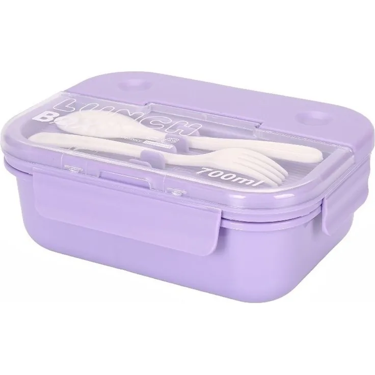 Lunchbox mit Besteck 700 ml – Brotdose mit 3 Fächern für Schule & Büro, Lila
