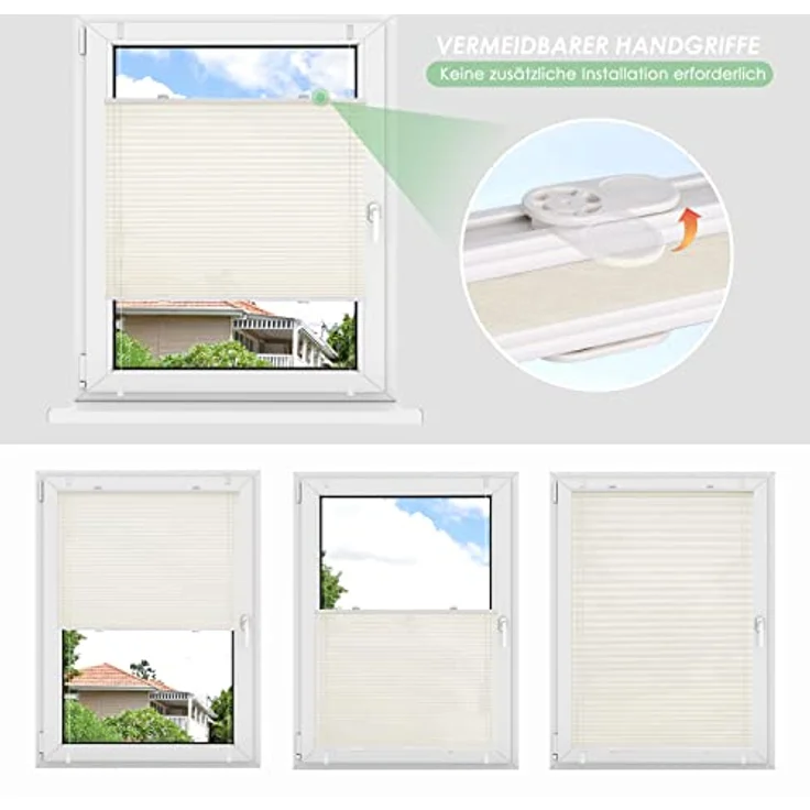 bobodeco Plissee ohne Bohren Klemmfix Faltrollo Jalousie Beige 85x200 cm (BxH), Plisseerollo Sichtschutz und Sonnenschutz Blickdicht Easyfix lichtdurchlässig Rollo für Fenster & Tür – Bild 6
