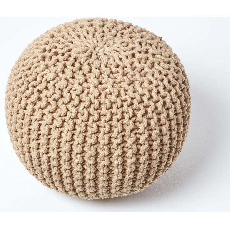 Homescapes Pouf Runder Strickpouf 100% Baumwolle, cremeweiß – Bild 3