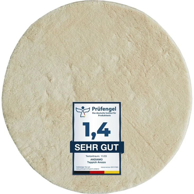 andiamo Teppich Arezzo für Wohnzimmer Esszimmer pflegeleichter eleganter gemütlicher Teppich einfarbig 67 cm rund Creme