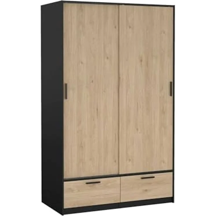 Dmora - Kleiderschrank 2 Türen Leonore, Schlafzimmermöbel, Schrank, Garderobe, 121x60 h200 cm, Schwarz und Eiche – Bild 3