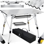 KESSER® Campingtisch faltbar Klapptisch mit Aluminiumrahmen Aufrollbare Tischplatte Falttisch klappbar höhenverstellbar inkl. Tragetasche mit Trageband & Netztasche Silber