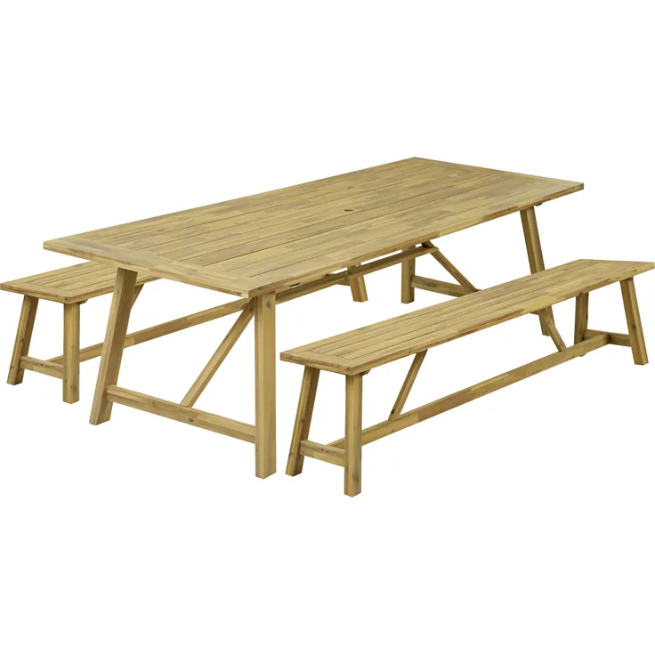 Garten-Sitzgruppe CINDY 3-tlg. - Akazie, Natur | Gartenmöbel-Set Gartengarnitur Garten-Essgruppe mit Stühlen und Esstisch