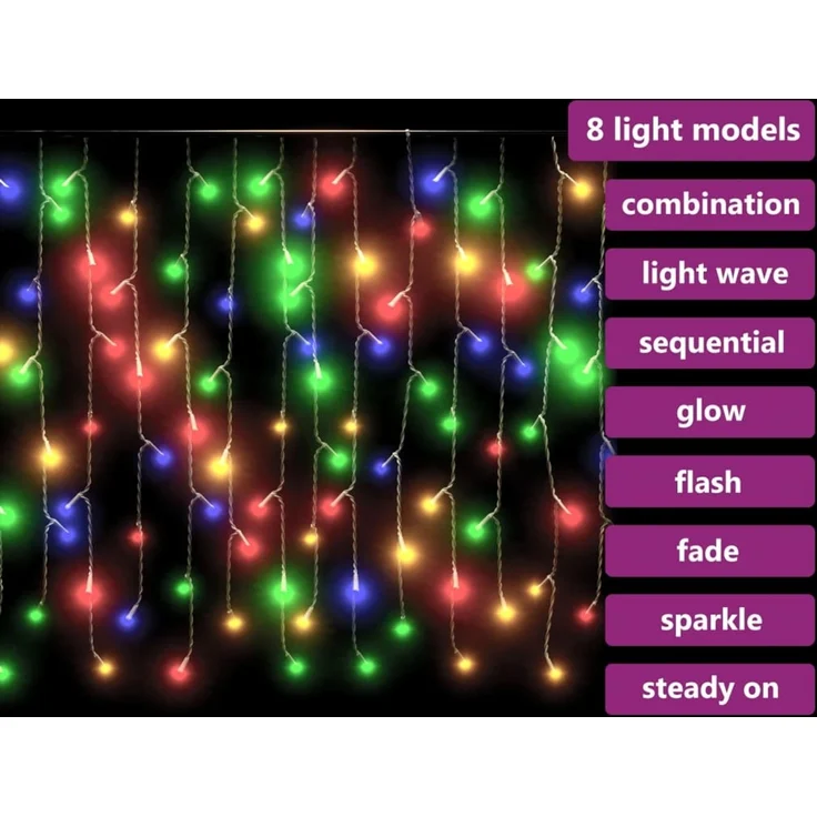 vidaXL Lichtervorhang LED Eiszapfen 10 m 400 LED Bunt 8 Funktionen 328915 – Bild 5