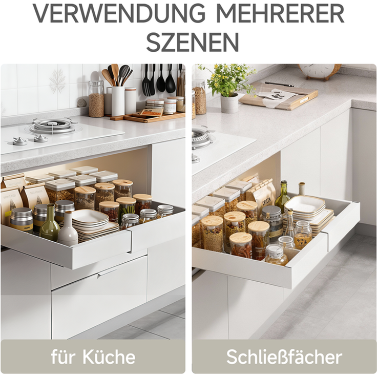Home Nature Wohnkonzept Küchenschrank Ausziehschublade, 1er Set, mit Klebehalterung ohne Bohren, 68 x 52 x 7,5 cm, Karbonstahl, Vielseitig für Küche und Bad, Weiß – Bild 6
