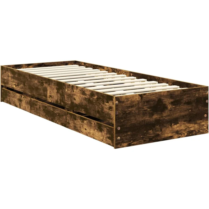 vidaXL Bettrahmen Geräucherte Eiche 75x190 cm Ingenieurs Holz 3411542 – Bild 5