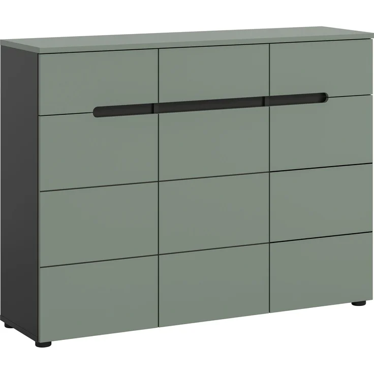 Schuhkommode (B/H/T: 94x120x37 cm) in Smoke Green Nachbildung – Bild 1