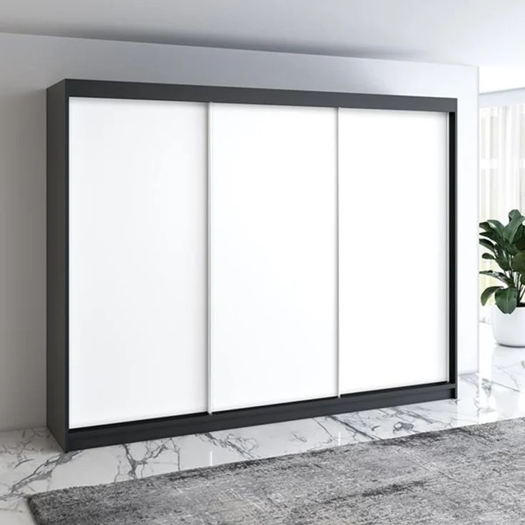 Schwebetürenschrank MERO 3-türig Schrank 200 cm Farbe: Schwarz ,weiß – Bild 2