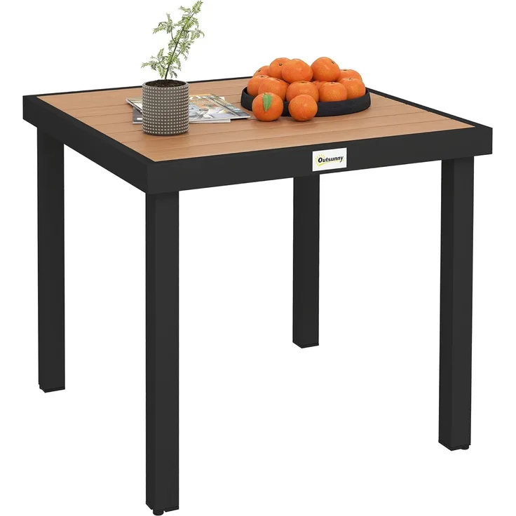 Outsunny Gartentisch für 4 Personen Gartenmöbel Loungemöbel pflegeleicht Kunststoff (Aluminiumtisch, 1-St, Esstisch), Aluminium Naturholz 78L x 78B x 74H cm
