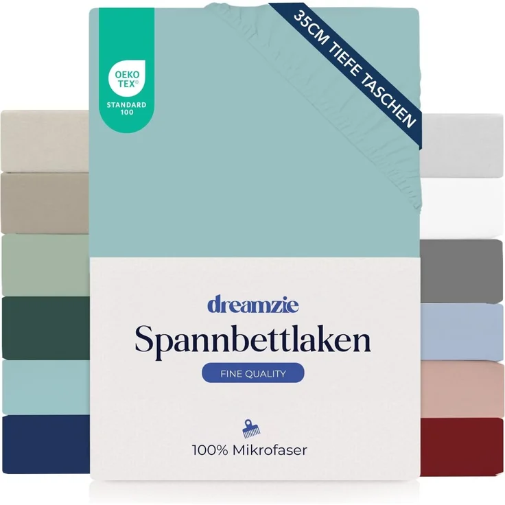 Dreamzie Spannbetttlaken 100x200 cm - 35 cm Tiefe Tasche - 100% Mikrofaser Bettlaken - Aqua, Schadstoffgeprüft(Oeko TEX), Bettlaken mit Gummizug – Bild 1