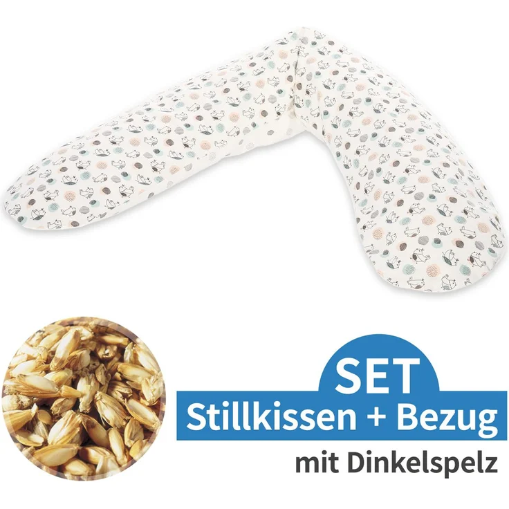 Theraline Stillkissen Das Original, 190 cm mit Dinkelspelz-Füllung, Bezug Vögelchen flieg, atmungsaktiv und hautfreundlich