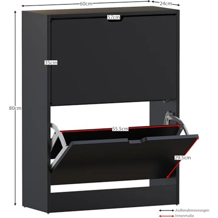 Vida Designs Schuhschrank, Schwarz, 80H x 60W x 24D – Bild 3