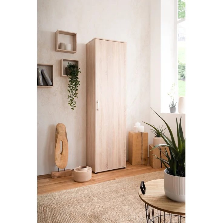 Garderobenschrank >Andy< 1 Tür, 5 Böden, in Sonoma Eiche Dekor - 50x187x34cm (BxHxT) – Bild 1