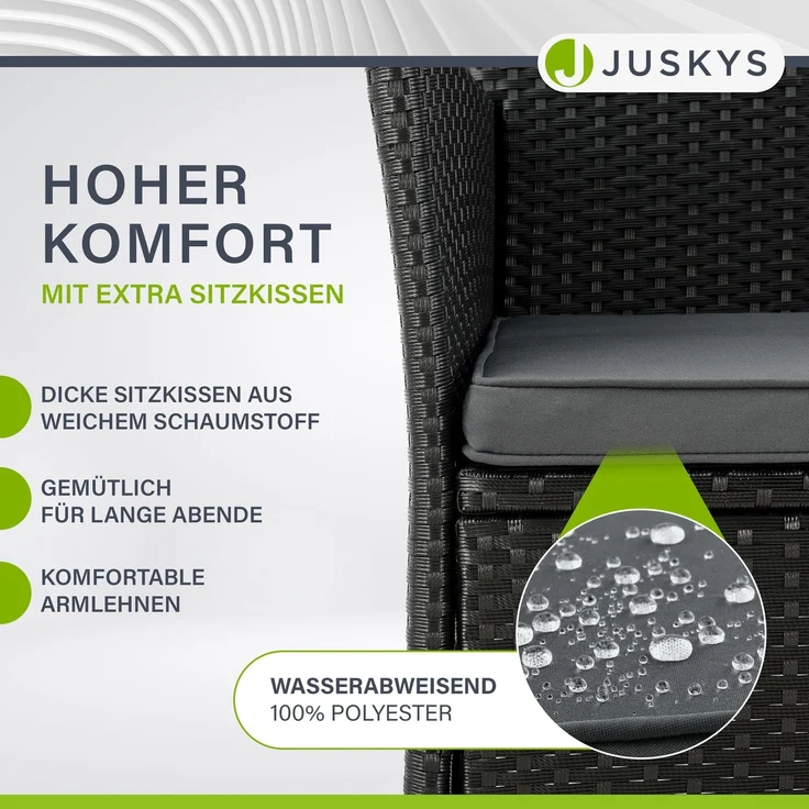Juskys 'Monaco' 2-Sitzer Gartenbank mit Tisch und Kissen, Polyrattan schwarz, 133 × 63 × 84 cm – Bild 5