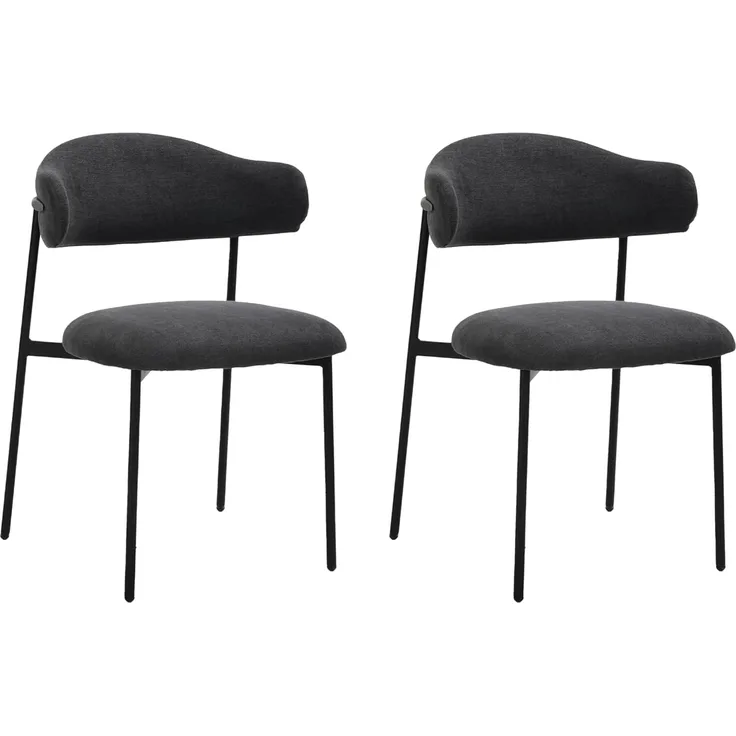 byLIVING Esszimmerstuhl 2er Set Jersey/Webstoff dunkelgrau/Gestell Metall schwarz / 4-Fuß-Stuhl/Küchenstuhl/Polsterstuhl/B 58, H 78, T 54,5 cm