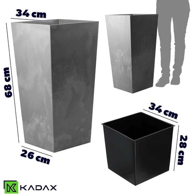 KADAX Blumentopf Gartentopf 68cm mit Einsatz Hoher Blumenständer Grau Terrasse Balkon – Bild 2