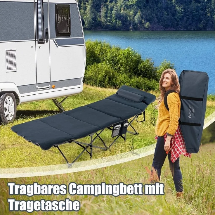 COSTWAY Feldbett Campingbett klappbar, mit Matratze & Kissen – Bild 3